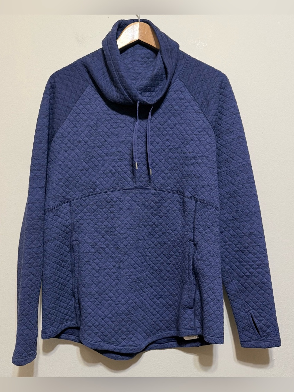 Marmot Cowl Neck Blue Black Marble Quilted Pull Over Sweatshirt Sweater XL